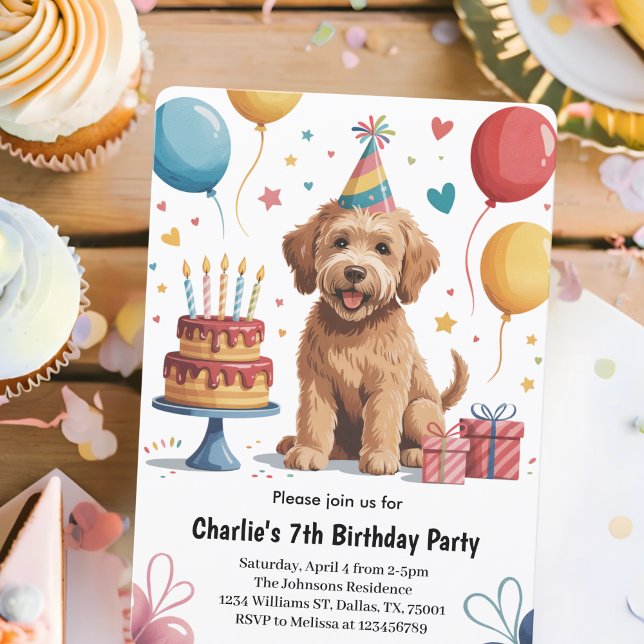 Söta Barn Valp Hund 7-års Födelsedagsfest Inbjudningar (Skapare uppladdad)