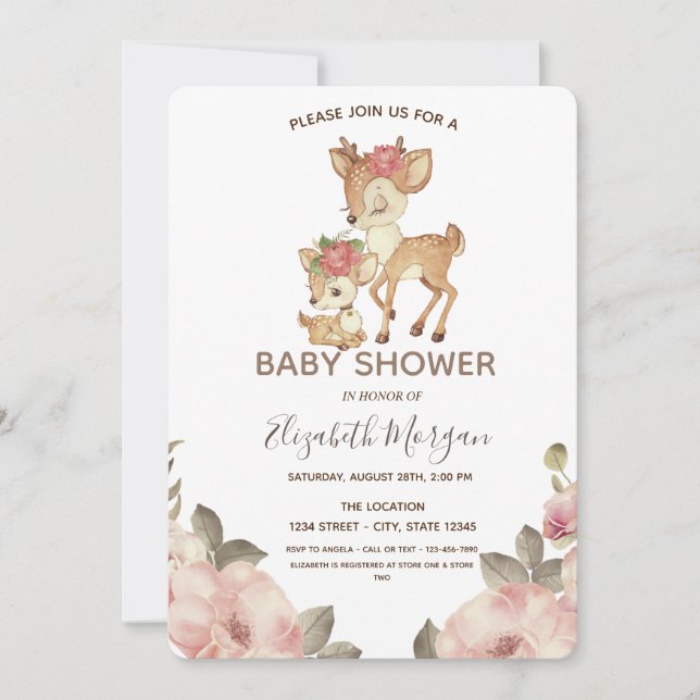 Söta barnrenarblommor Baby Shower Inbjudningar (Framsida)