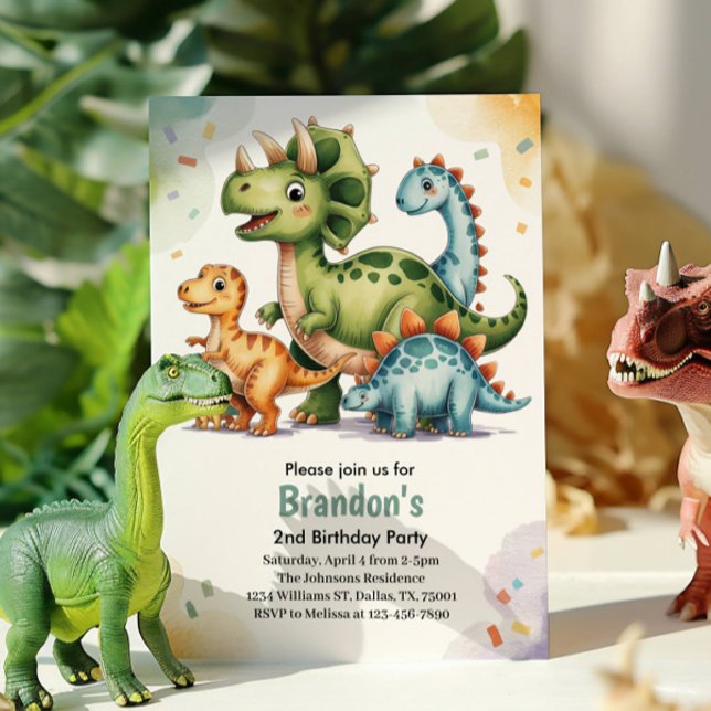 Söta barns dinosaurie 2-års födelsedagsfest  inbjudningar (Skapare uppladdad)