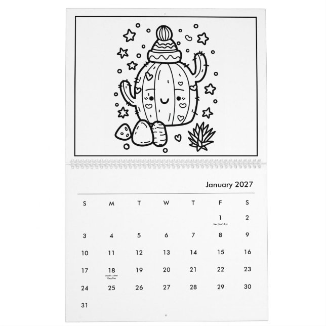Söta Barns Färgläggningskalender Kalender (Jan 2027)