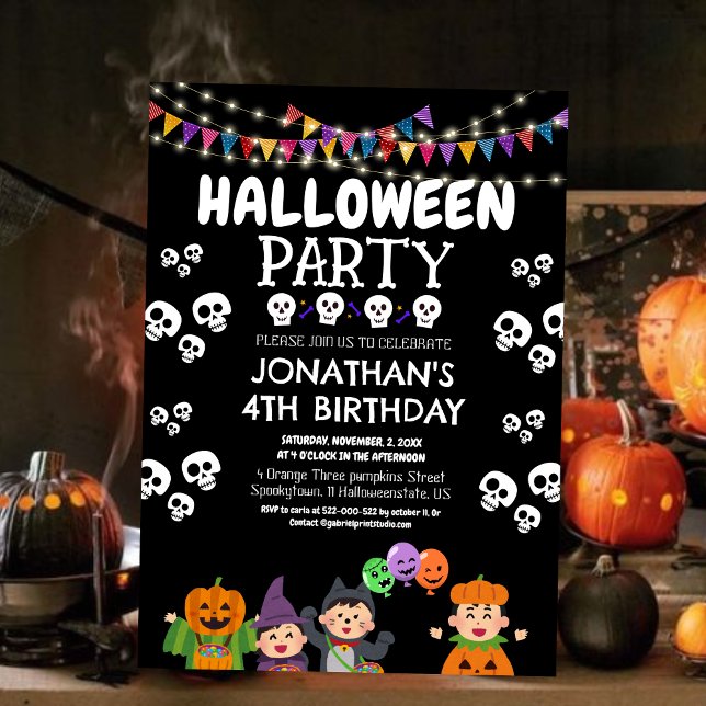 Söta barns Halloween-kostym Födelsedagsfest Inbjudningar (Skapare uppladdad)