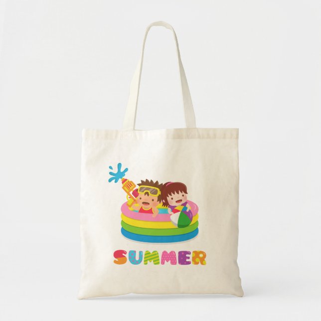 Söta barns sommarvattenlek Pool Rolig Totebag Tygkasse (Framsidan)