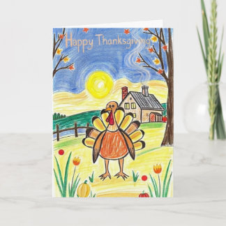 Söta barns teckning av Thanksgiving-kort med kalko Kort