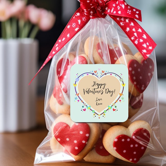 Söta barnvalentinskärlek fyrkantigt klistermärke (Cute Kids Valentines Heart Square Sticker)