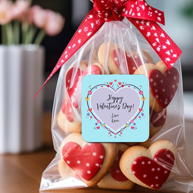 Söta barnvalentinskärlek fyrkantigt klistermärke (Cute Kids Valentines Heart Square Sticker)