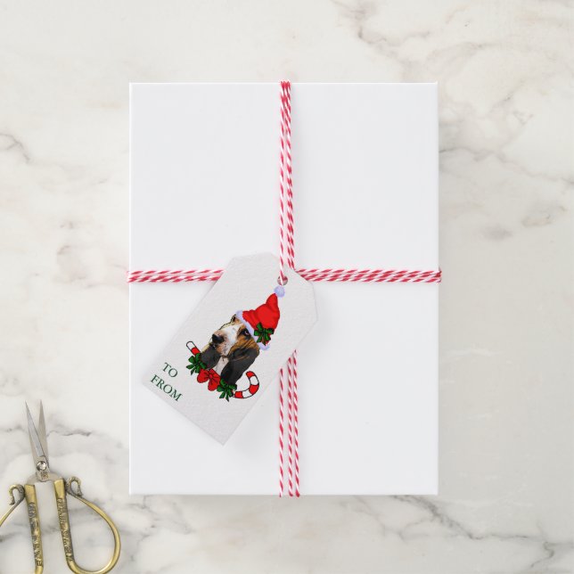 Söta Basset Hound julklappsbrickor Presentetikett (Med Snöre)