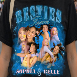Söta Bästa Vänner Retro Y2k Blå 90-Tals Bootleg BF T Shirt