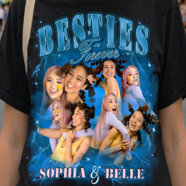 Söta Bästa Vänner Retro Y2k Blå 90-Tals Bootleg BF T Shirt (Skapare uppladdad)