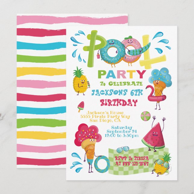 Söta Beats Bassäng-inbjudningar Inbjudningar (Fram/baksida)