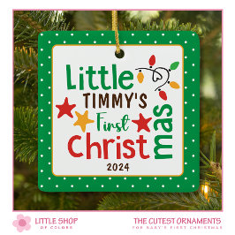 Söta bebis första jul foto julgransprydnad keramik