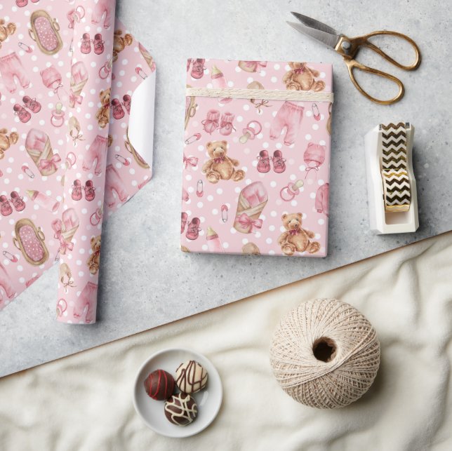 Söta bebisar flicka baby shower teddybjörnar kläde presentpapper (Hantverk)