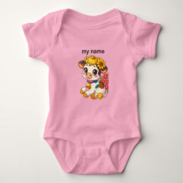 Söta bebisar Ko med blommor Rapklut T Shirt (Framsida)