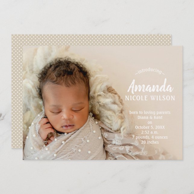 Söta bebisfoton Födelseannonser (Fram/baksida)