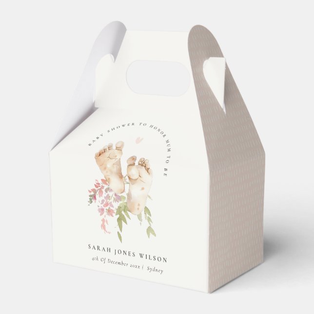 Söta bebisfötter Rosa blommig flicka Bebisdopp Presentaskar (Framsidan Sidan)