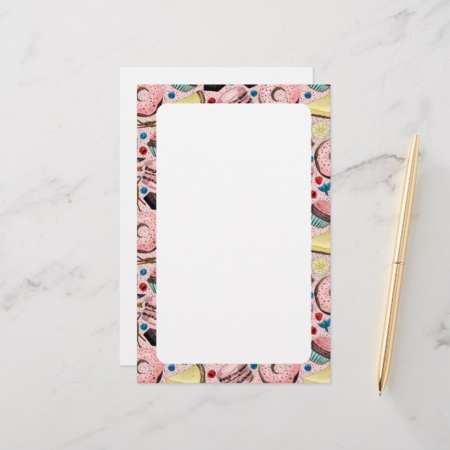 Söta behandlingar på rosa brevpapper (Fram/Back In Situ)