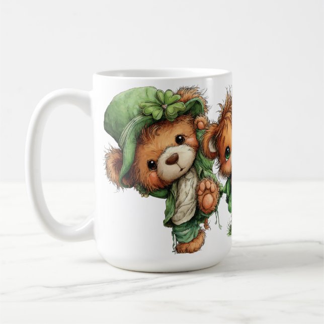 SÖTA BEUNDERVÄRDA IRLÄNDSKA KLÄDDA NALLEBJÖRNAR KAFFEMUGG (Vänster)
