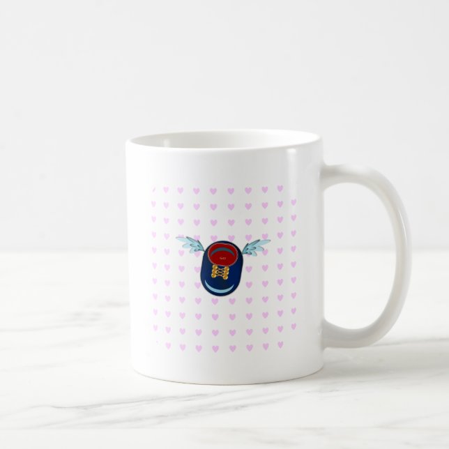 Söta bevingade sko tecknad film & rosa hjärtan kaffemugg (Höger)