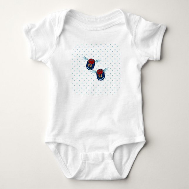 Söta bevingade skor i blått rött och stjärnor tee shirt (Framsida)