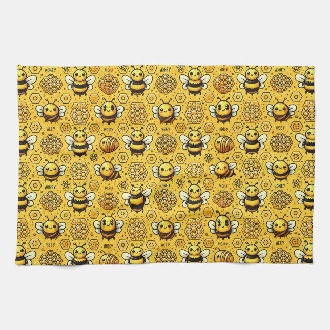 🐝 Söta Bin Bikupa Köksdekor 🌼 Kökshandduk (Horisontell)