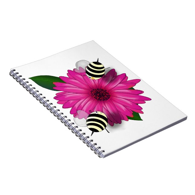 Söta bin möts på rosa blomma anteckningsbok (Högra Sidan)