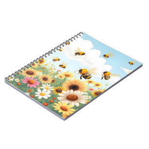 Söta bin och blommor illustration anteckningsbok