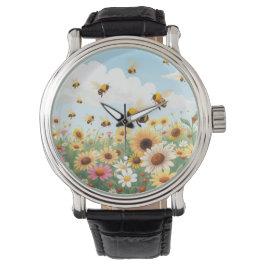 Söta bin och blommor illustration armbandsur