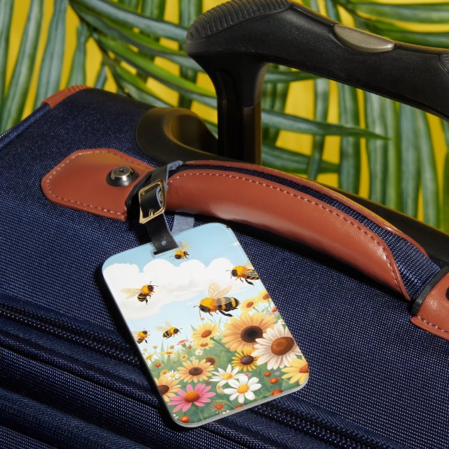 Söta bin och blommor illustration bagagebricka (Framsida Insitu 1)