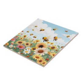 Söta bin och blommor illustration kakelplatta