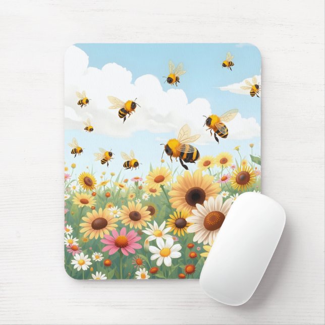 Söta bin och blommor illustration musmatta (Med mus)