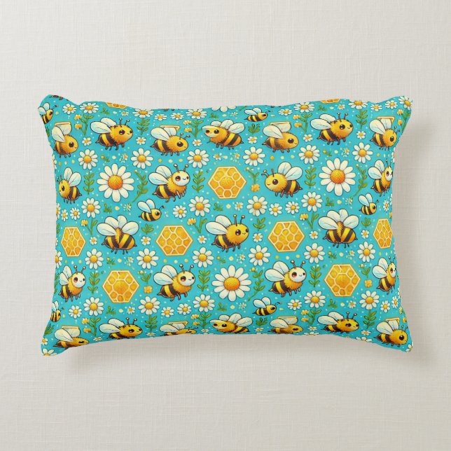 🐝 Söta bin Tusenskönor Blommig Hemdekorationskudd Prydnadskudde (Framsidan)