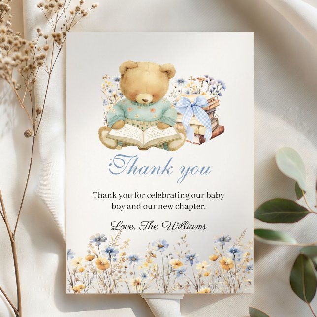 Söta björn böcker baby shower tack kort (A New chapter will soon begin Bear Books Baby Shower Thank you Card)