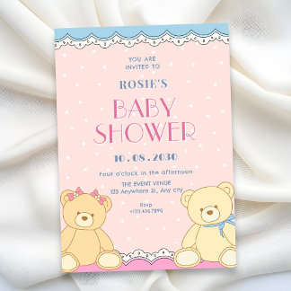 Söta björnar baby shower inbjudningar