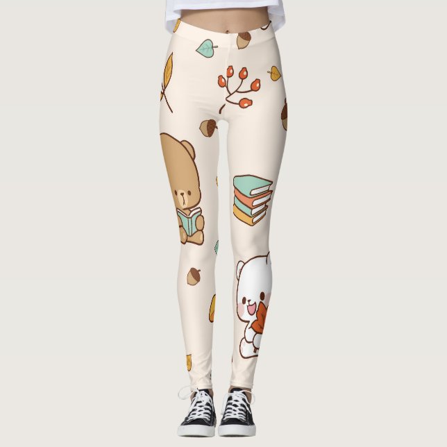 Söta björnar med bokar baljväxter leggings (Framsida)