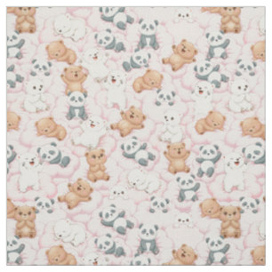 Söta björnar och pandas på rosa moln sömlösa tyg