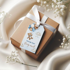 Söta Blå Björn Baby Shower Presentkort Ballonger Presentetikett