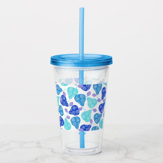 Söta blå dekorativa päronmönster take away mugg (Framsida)