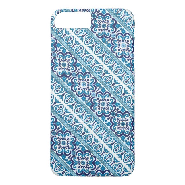 Söta blå dekorativa ukrainska mönsterdesign Case-Mate iPhone skal (Baksida)