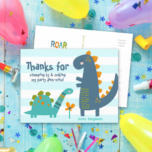 Söta Blå Dinosaurier Kawaii Pojke Födelsedag Tack Vykort