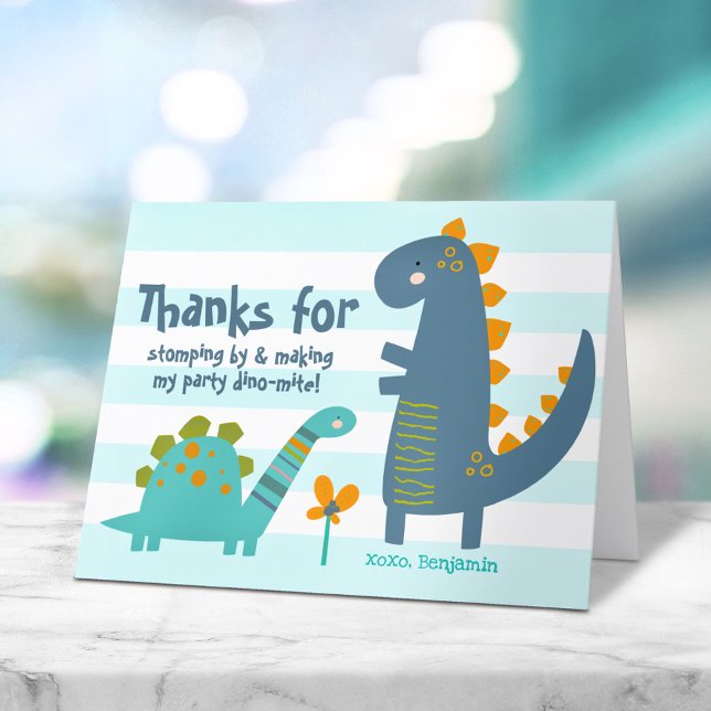 Söta Blå Dinosaurier Kawaii Whimsical Pojkfödelsed Tack Kort (Skapare uppladdad)