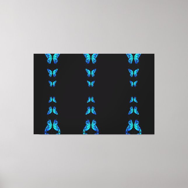 Söta Blå Fjärilar Svart Midnattsfärg Canvastryck (Framsida)