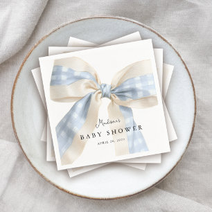 Söta Blå Gingham Rutor Bow Baby Shower Pappersservett