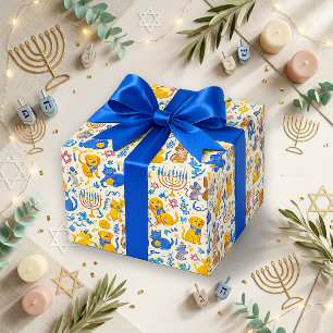 Söta Blå Guld Djur Hanukkah Presentpapper