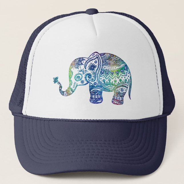 Söta blå och gröna toner Blomster Elefant Keps (Framsida)