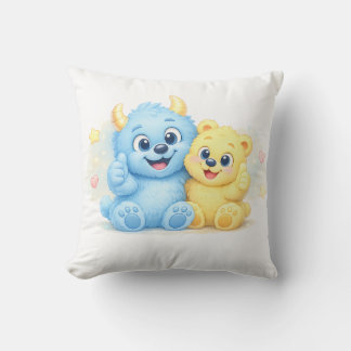 Söta blå och gula monster bästa vänner kudde
