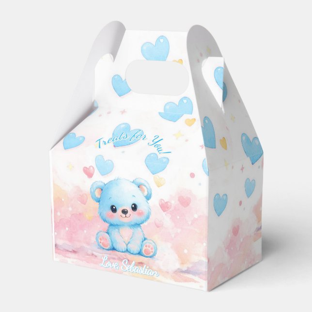 Söta Blå Pastellfärgade Björn Babyshower Förpackni Presentaskar (Framsidan Sidan)