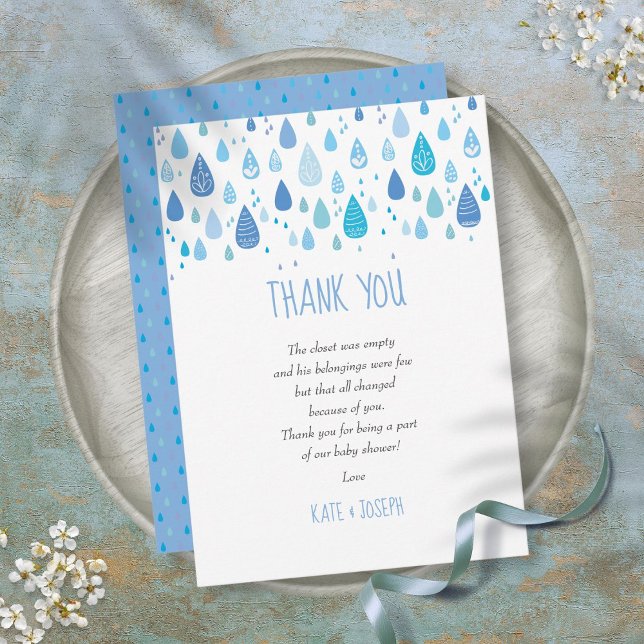 Söta blå regndroppar Baby Shower Tack Dikter Kort (Cute Blue Raindrops Baby Shower Thank You Poem)