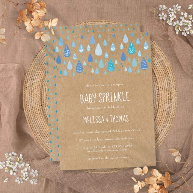 Söta blå regndroppar Par Baby Shower Sprinkle Inbjudningar (Cute Blue Raindrops Couples Baby Shower Sprinkle Invitation)