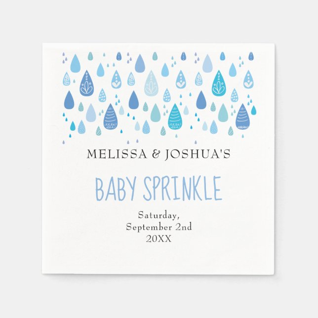 Söta Blå Regndroppar Par Baby Shower / Strössel Pappersservett (Framsidan)