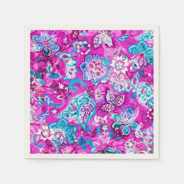 Söta blå rosa blommönster pappersservett (Framsidan)
