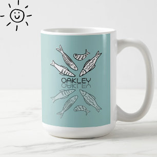 Söta blå sardiner Reflektion Doodle Anpassat namn Kaffemugg